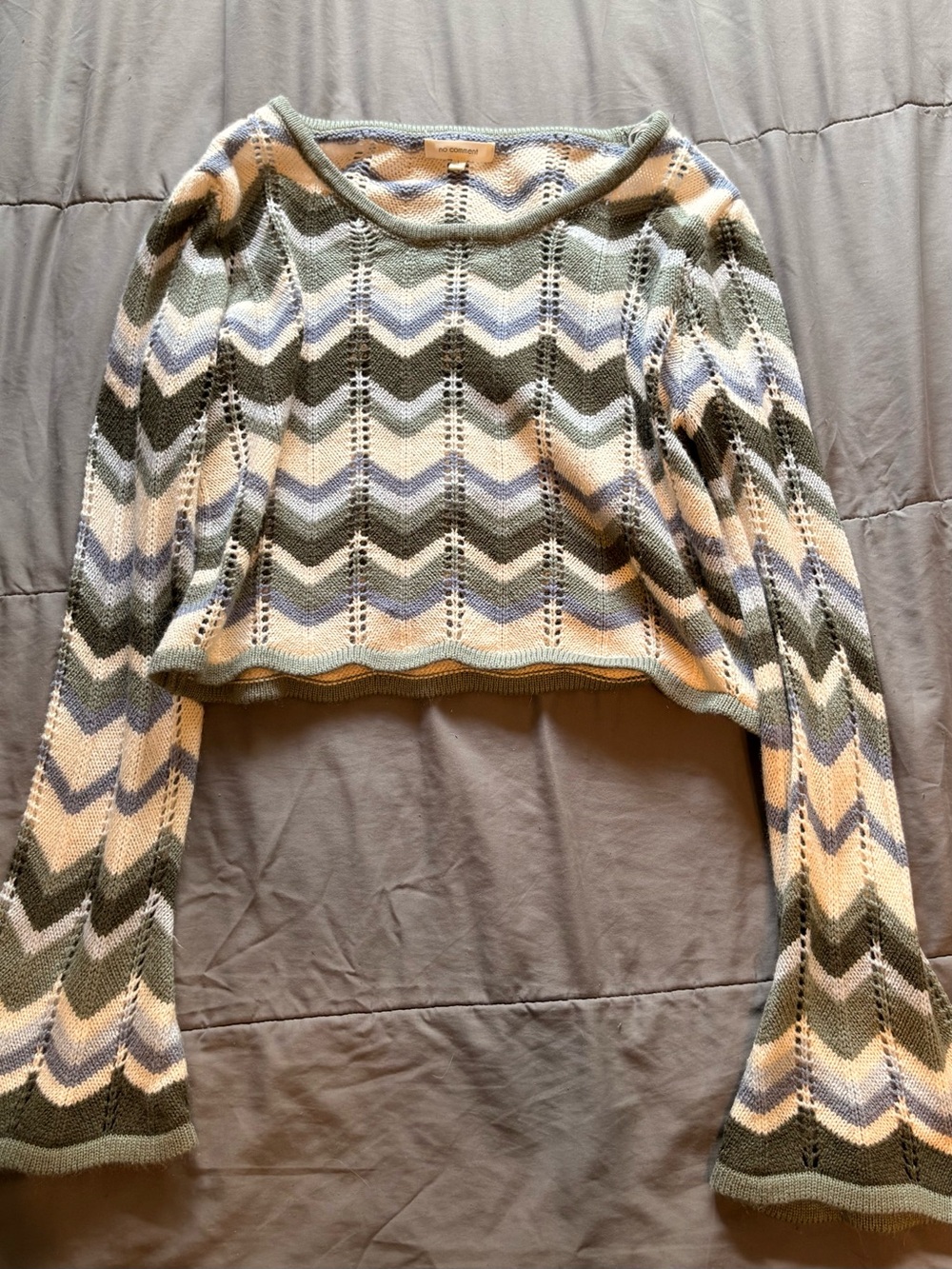 Crochet Chevron Crop Sweater in Olive, Cream & Lavender